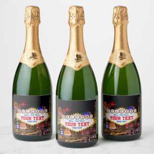 Étiquettes Pour Bouteilles De Vin Mousseux Las Vegas à l'Affiche de bienvenue de nuit Votre t