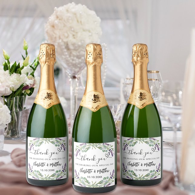 Étiquettes Pour Bouteilles De Vin Mousseux Lavender eucalyptus mariage merci (Créateur téléchargé)