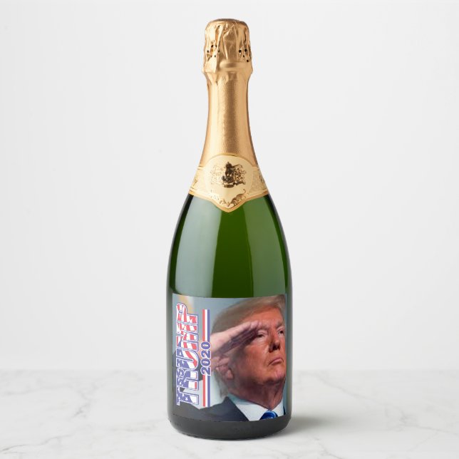 Étiquettes Pour Bouteilles De Vin Mousseux Le président Trump salue (Devant)