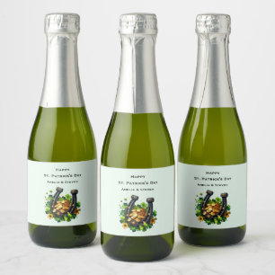 Étiquettes Pour Bouteilles De Vin Mousseux Lucky Horseshoe et Gold Coins St. Patrick's Day