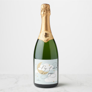 Étiquettes Pour Bouteilles De Vin Mousseux Lune et étoiles Script bleu Pop It When She Pops
