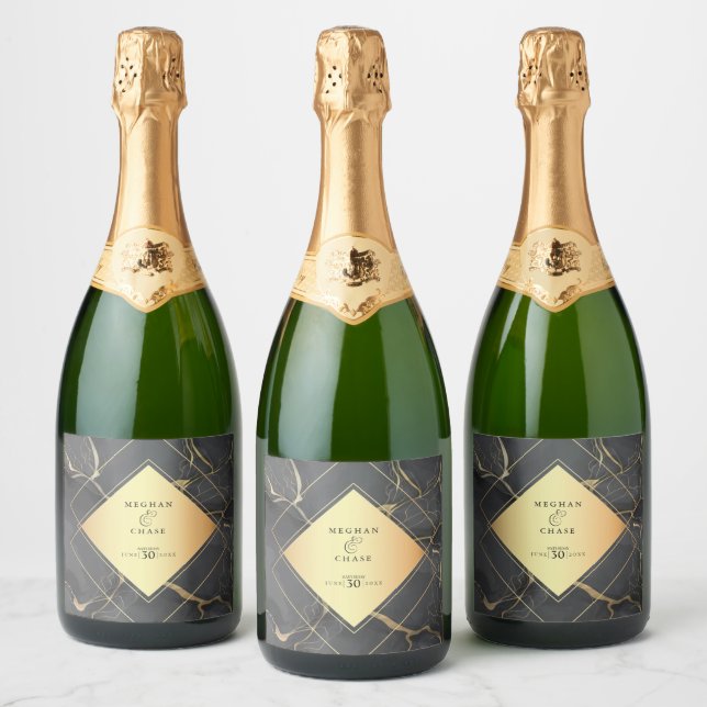 Étiquettes Pour Bouteilles De Vin Mousseux Marbre noir et or (Bouteilles)