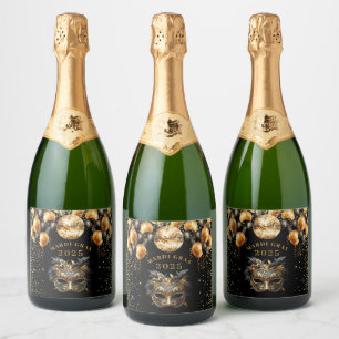 Étiquettes Pour Bouteilles De Vin Mousseux Mardi Gras Black Gold Parties scintillant Party