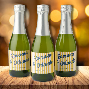 Étiquettes Pour Bouteilles De Vin Mousseux Mariage à rayures pêche rétro bleu de minuit