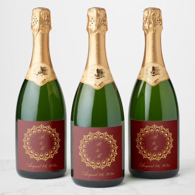Étiquettes Pour Bouteilles De Vin Mousseux Mariage Antique Gold Motif (Bouteilles)