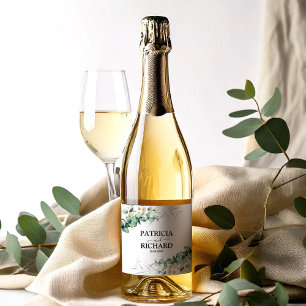 Étiquettes Pour Bouteilles De Vin Mousseux Mariage au eucalyptus verdoyant