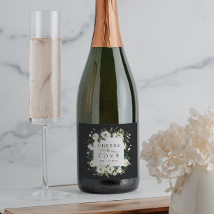 Étiquettes Pour Bouteilles De Vin Mousseux Mariage blanc Peony Floral Frame "Cheval to Love"