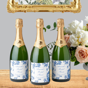 Étiquettes Pour Bouteilles De Vin Mousseux Mariage Blue et Blanc Chinoiserie