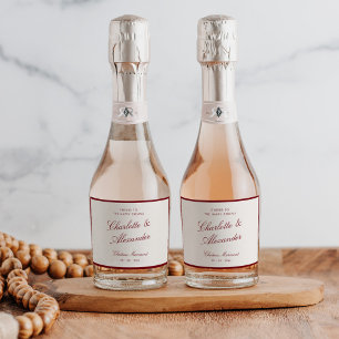 Étiquettes Pour Bouteilles De Vin Mousseux Mariage Calligraphie Classique Rouge Profond Ancie