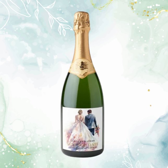 Étiquettes Pour Bouteilles De Vin Mousseux Mariage classique Boho Floral (Add a heartfelt touch to your celebration with this rustic boho floral sparkling wine label)
