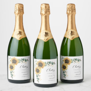 Étiquettes Pour Bouteilles De Vin Mousseux Mariage d'aquarelle de tournesol floral Eucalyptus