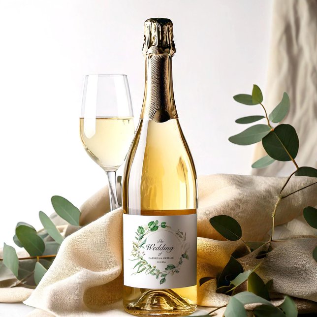 Étiquettes Pour Bouteilles De Vin Mousseux Mariage de couronne géométrique fleurie (Créateur téléchargé)