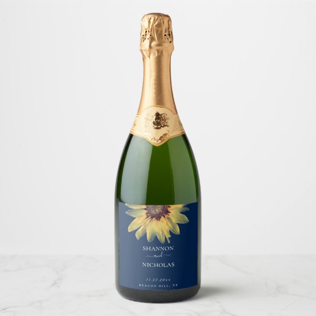 Étiquettes Pour Bouteilles De Vin Mousseux Mariage de tournesol rustique personnalisé (Devant)