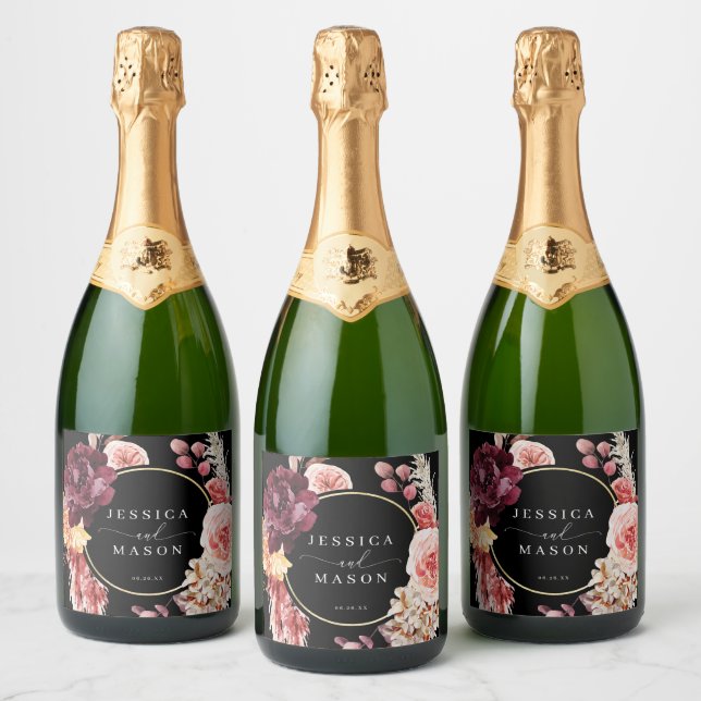 Étiquettes Pour Bouteilles De Vin Mousseux Mariage d'herbe Boho Pampas (Bouteilles)