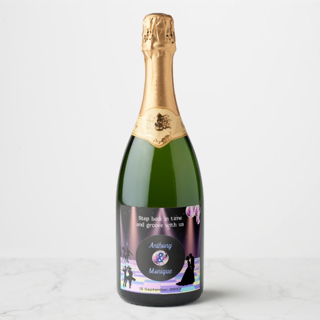 Étiquettes Pour Bouteilles De Vin Mousseux Mariage Disco personnalisable (Devant)