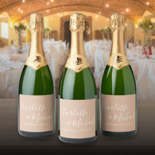 Étiquettes Pour Bouteilles De Vin Mousseux Mariage Élégant Signature Script Taupe Brun