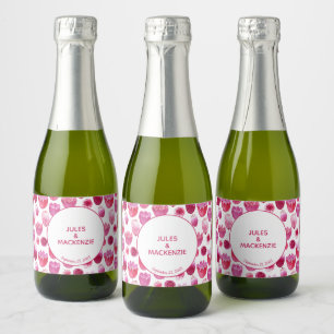 Étiquettes Pour Bouteilles De Vin Mousseux Mariage en fleurs rose vif