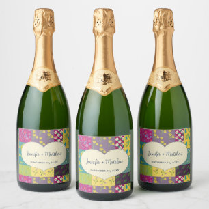 Étiquettes Pour Bouteilles De Vin Mousseux Mariage en forme de coeur et de surface de patchwo