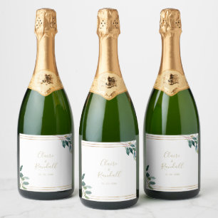 Étiquettes Pour Bouteilles De Vin Mousseux Mariage Eucalyptus Géométrique Or