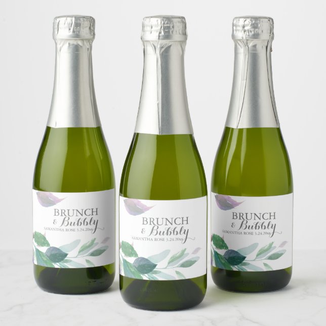 Étiquettes Pour Bouteilles De Vin Mousseux Mariage Feuille aquarelle (Bouteilles)