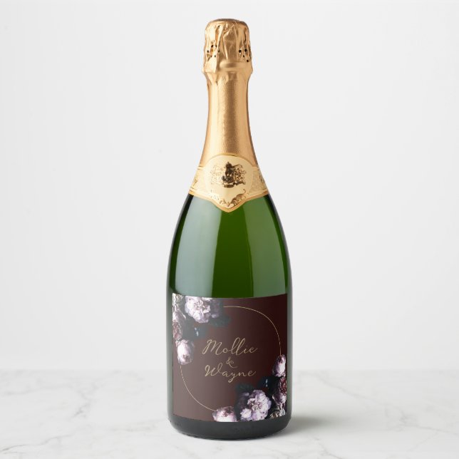 Étiquettes Pour Bouteilles De Vin Mousseux Mariage floral de Bourgogne (Devant)