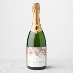 Étiquettes Pour Bouteilles De Vin Mousseux Mariage floral Dusty Rose