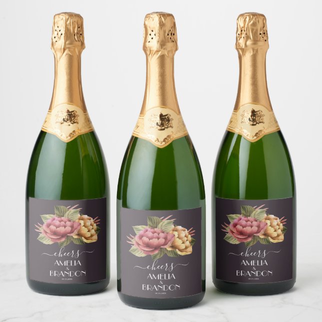 Étiquettes Pour Bouteilles De Vin Mousseux Mariage floral spectaculaire (Bouteilles)