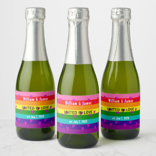 Étiquettes Pour Bouteilles De Vin Mousseux Mariage gay drapeau arc-en-ciel original 8 bandes