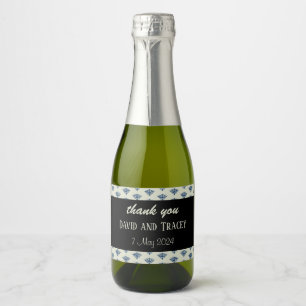 Étiquettes Pour Bouteilles De Vin Mousseux Mariage gris damassé bleu