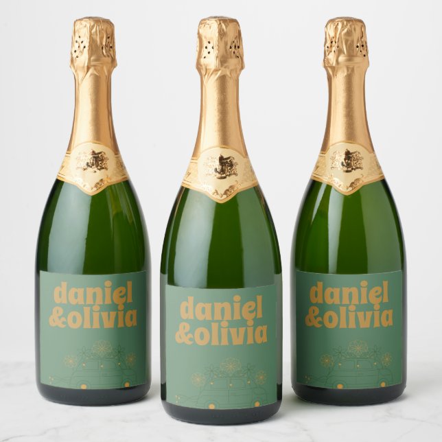 Étiquettes Pour Bouteilles De Vin Mousseux Mariage minimal Vosvos vert (Bouteilles)