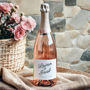 Étiquettes Pour Bouteilles De Vin Mousseux Mariage minimaliste moderne blanc noir