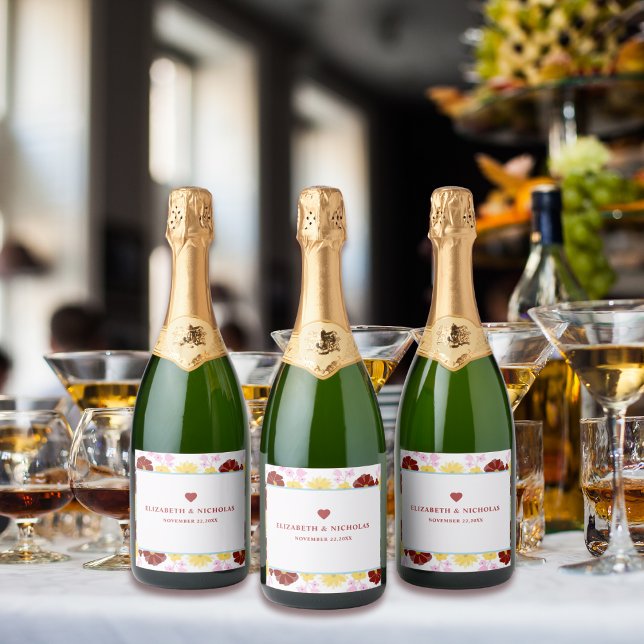 Étiquettes Pour Bouteilles De Vin Mousseux mariage moderne et élégant à fleurs (Créateur téléchargé)