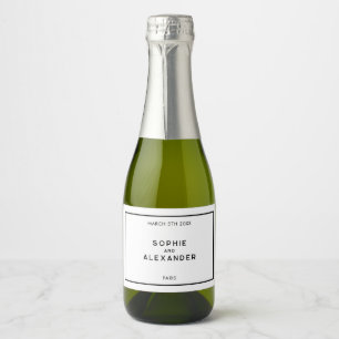Étiquettes Pour Bouteilles De Vin Mousseux Mariage noir et blanc minimaliste