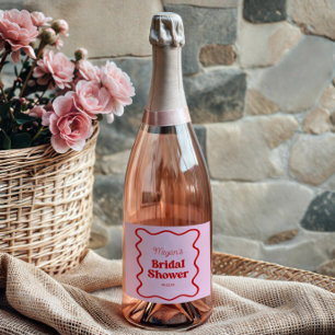 Étiquettes Pour Bouteilles De Vin Mousseux Mariage Pink Rouge Ondulé Bordure