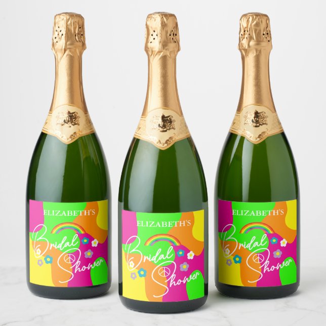 Étiquettes Pour Bouteilles De Vin Mousseux Mariage Rétro Funky (Bouteilles)