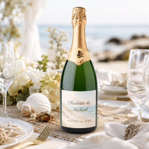 Étiquettes Pour Bouteilles De Vin Mousseux Mariage romantique sur la plage côtière