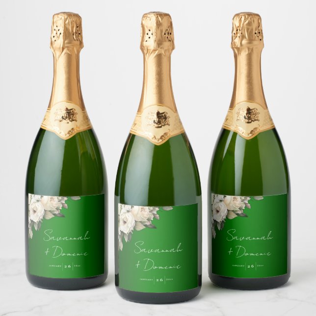 Étiquettes Pour Bouteilles De Vin Mousseux Mariage romantique vert émeraude (Bouteilles)