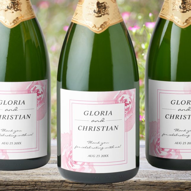 Étiquettes Pour Bouteilles De Vin Mousseux Mariage Rose couleur rose (Créateur téléchargé)