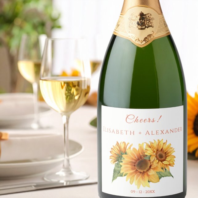 Étiquettes Pour Bouteilles De Vin Mousseux Mariage tournesol (Créateur téléchargé)