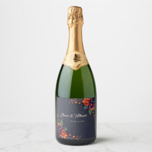 Étiquettes Pour Bouteilles De Vin Mousseux Mariage Traditionnel Floral Gothique Élégant 3D