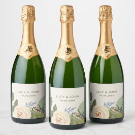 Étiquettes Pour Bouteilles De Vin Mousseux Mariage vintage de germe fleuri Faveur Rose blush