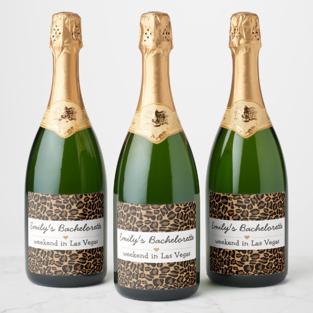 Étiquettes Pour Bouteilles De Vin Mousseux Mariée EVG Boujee Tendance Imprimé Léopard  (Bouteilles)