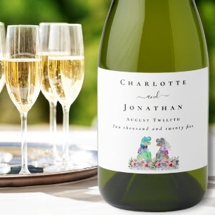 Étiquettes Pour Bouteilles De Vin Mousseux Mariés Dinosaures sur mesure pour mariage