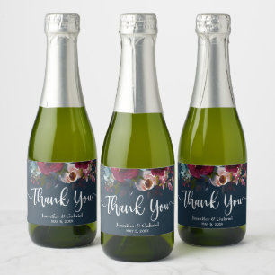 Étiquettes Pour Bouteilles De Vin Mousseux Marsala Rouge Marine de Bourgogne Merci Mariage Fl