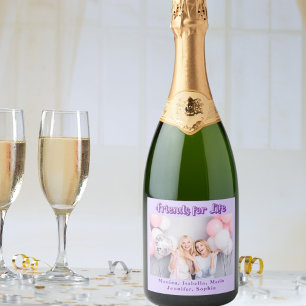 Étiquettes Pour Bouteilles De Vin Mousseux Meilleures amies violet violet noms de photo fête