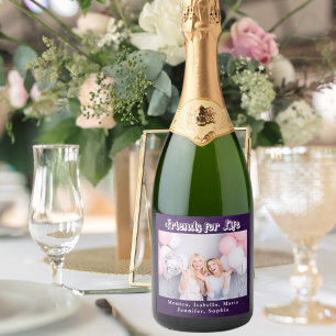 Étiquettes Pour Bouteilles De Vin Mousseux Meilleurs amis photo violet noms fête