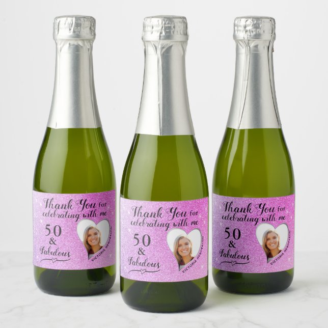 Étiquettes Pour Bouteilles De Vin Mousseux Merci 50 et fabuleux violet Anniversaire Mini (Bouteilles)