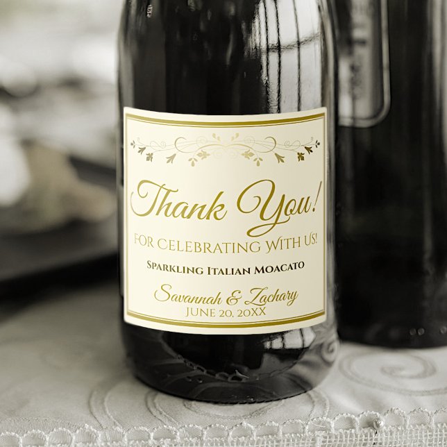 Étiquettes Pour Bouteilles De Vin Mousseux Merci de mariage élégant Gold & Cream (Créateur téléchargé)