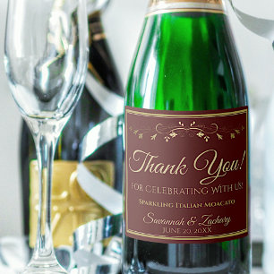 Étiquettes Pour Bouteilles De Vin Mousseux Merci Mariage Brown Gold & Auburn