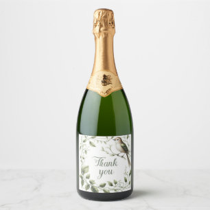 Étiquettes Pour Bouteilles De Vin Mousseux Merci Oiseau & Feuilles Botanique